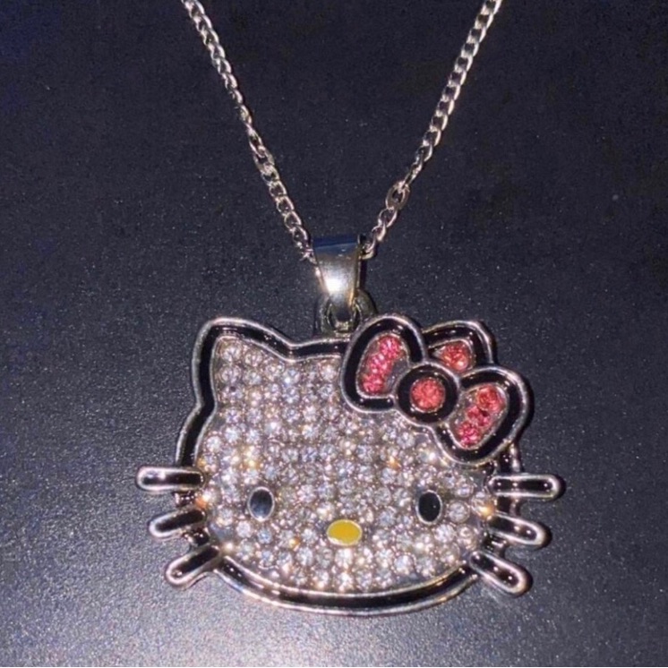 Hello Kitty Necklace 20 Inches Heavy Cubic Zirconia 925k Brand New Chain 6$
